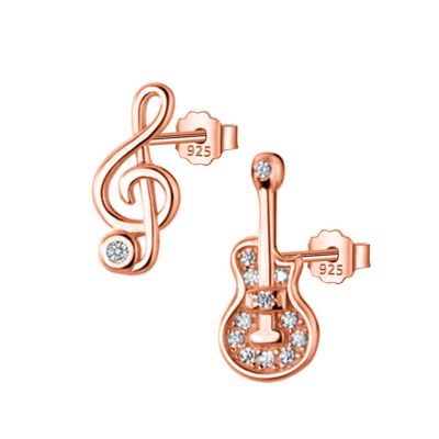 LOKILOKI S925 Sterling Silver Asymmetrical Guitar Note Stud Earrings for Women