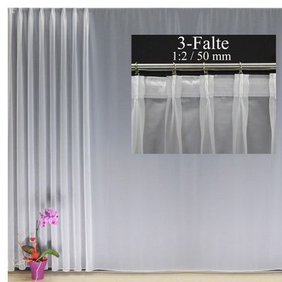 EASYHomefashion High-Quality Ready-Made Voile Curtain Panel with Pleat Tape and Weighted Hem, 3-Fold Gathering Tape 1:2/50 mm (Color Selectable), 275 x 950 cm (H x W)