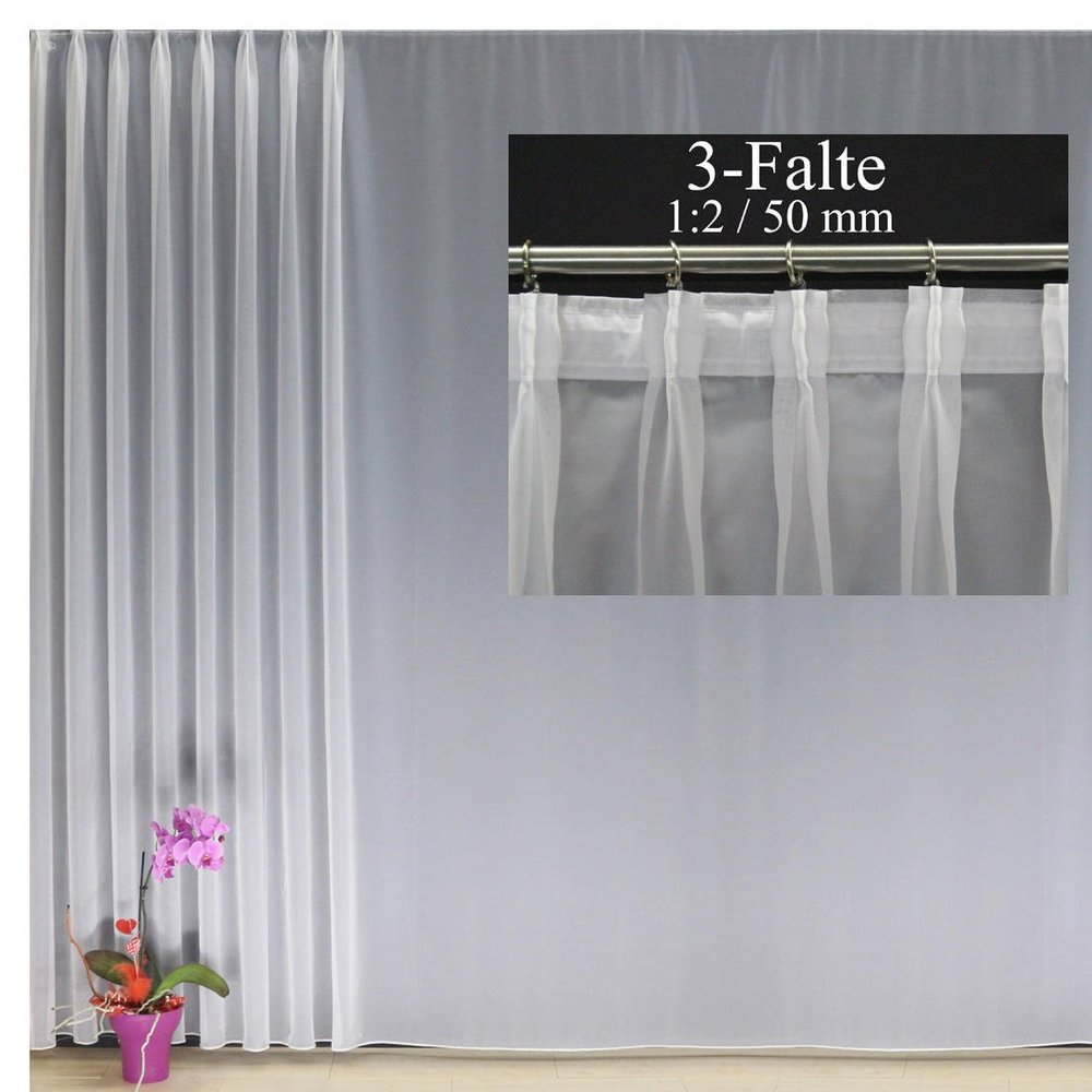 EASYHomefashion High-Quality Ready-Made Voile Curtain Panel with Pleat Tape and Weighted Hem, 3-Fold Gathering Tape 1:2/50 mm (Color Selectable), 275 x 950 cm (H x W)