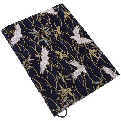 Cabilock A5 Fabric Book Cover, Adjustable School Book Protector, Crane Design, Stretchable Book Sleeve, Dark Blue