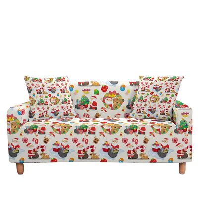 Highdi Christmas Stretch Sofa Cover for 2-Seater Sofa, Elk Pattern