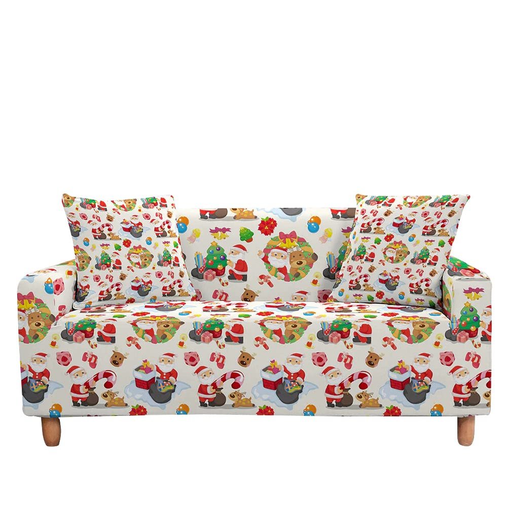 Highdi Christmas Stretch Sofa Cover for 2-Seater Sofa, Elk Pattern