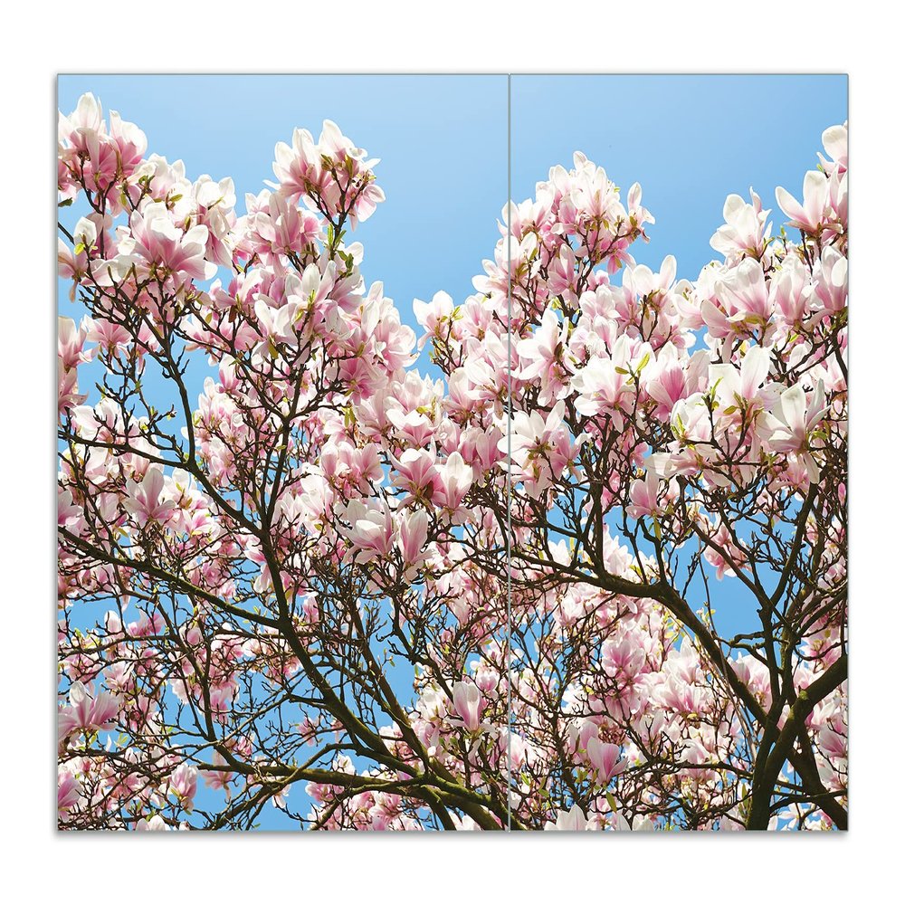 Wallario Glass Stovetop Cover/Splash Guard, 2-Piece, 70 x 52 cm, Pink Magnolias
