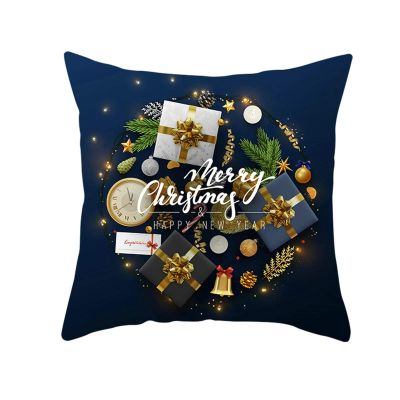Homxi Christmas Pillow Cover, 18 x 18 in, Navy Blue and Gold Wreath