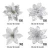 Whaline 24-Piece Silver Glitter Poinsettia Set with Clips, 4 Designs view 2