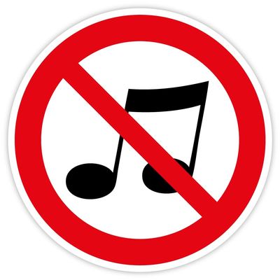 “No Music” Prohibition Sign Sticker, Self-Adhesive Vinyl | 5–30 cm, Made in Germany, Size: 5 cm