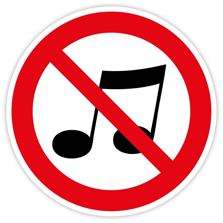 “No Music” Prohibition Sign Sticker, Self-Adhesive Vinyl | 5–30 cm, Made in Germany, Size: 5 cm