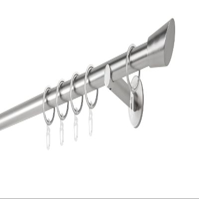 ondeco Custom-Length Curtain Rod, 20 mm, Single Track, 12 cm Wall Brackets, with Rings, Stainless Steel Look, 230 cm