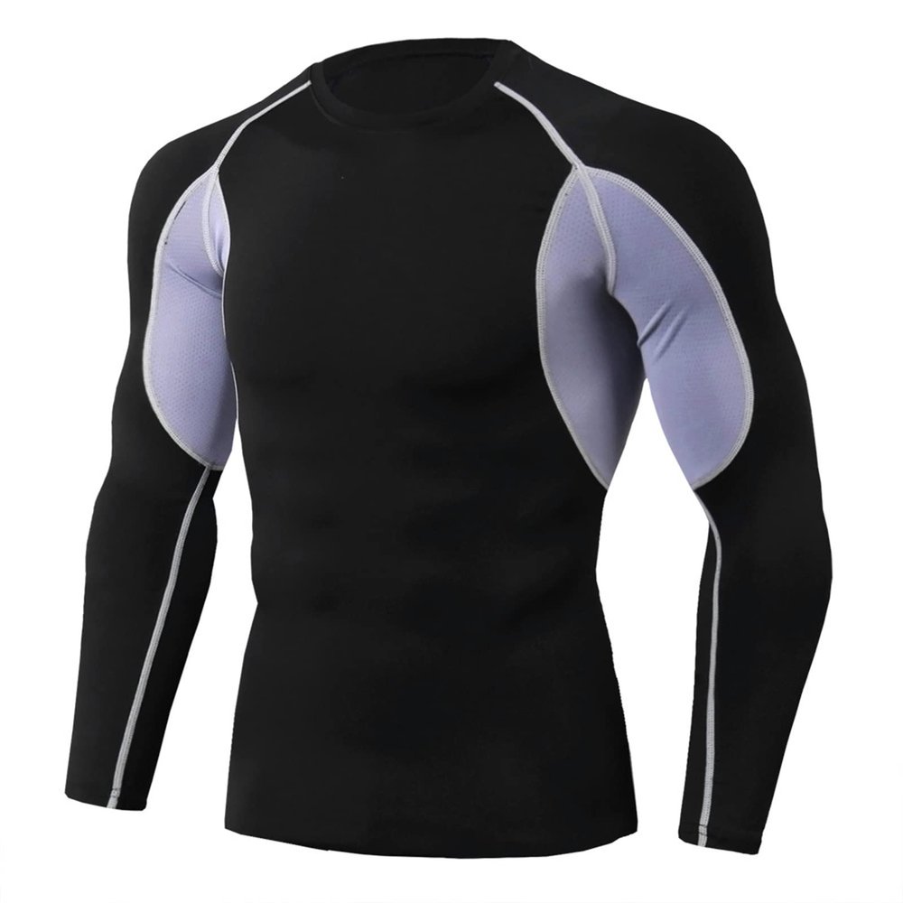 Men's Long-Sleeve UV Rash Guard Shirt, Quick-Dry Stretch Compression Top for Training, Fitness & Cycling