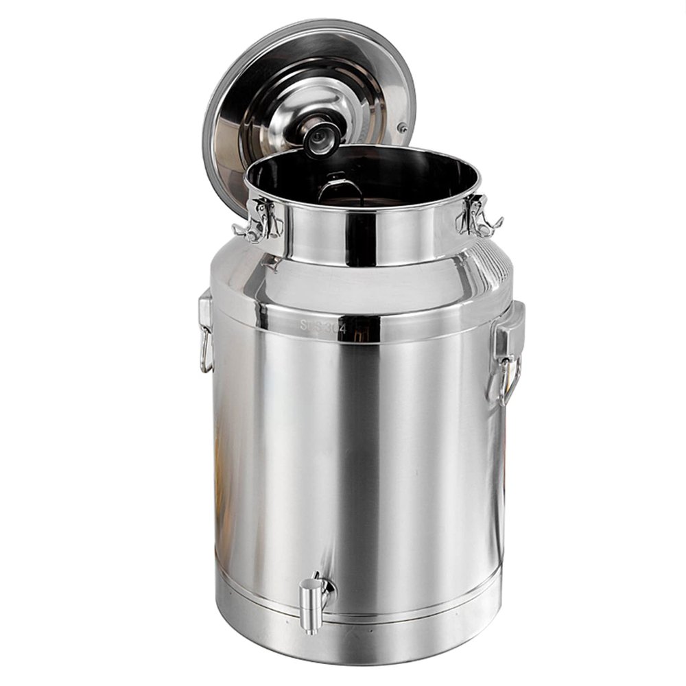AIZYR 304 Stainless Steel Milk Can, Heavy-Duty Liquid Container with Silicone Seal and Handle, for Oil, Ghee and Milk, 48 L, 35 × 54 cm