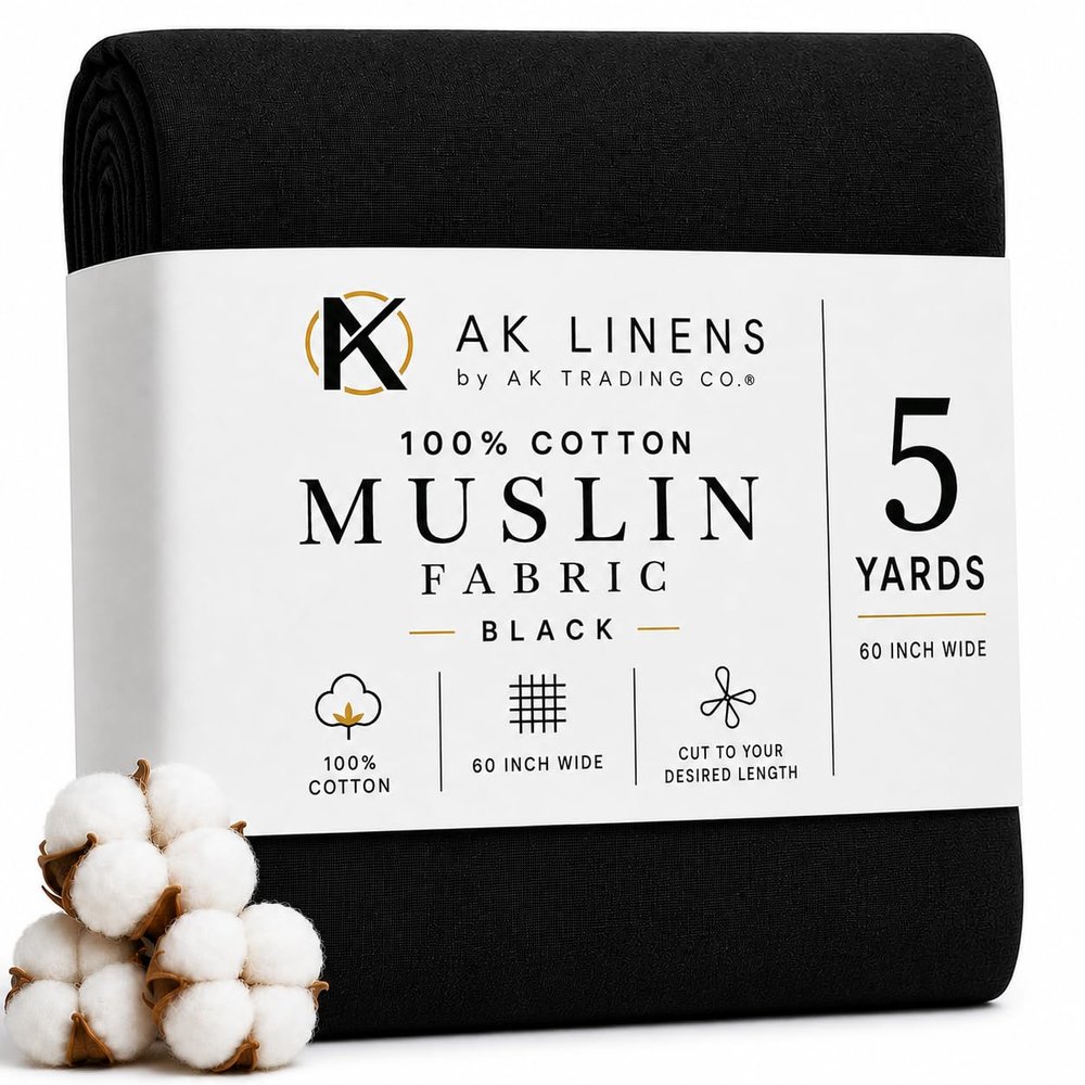 AK TRADING CO. Black Muslin Draping Fabric, 4.5 m, Medium-Weight, 100% Cotton (60 in. Wide)