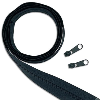 Wohnkult Zipper Set: 3 m Continuous Zipper, 3 mm Coil, 8 Zippers, Black