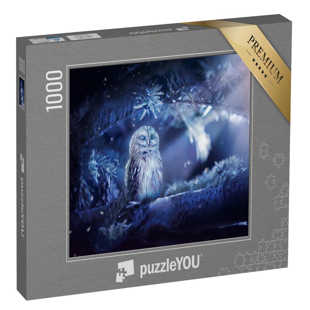 puzzleYOU: 1000-Piece Fantasy Puzzle - Sleeping Owl in a Snowstorm