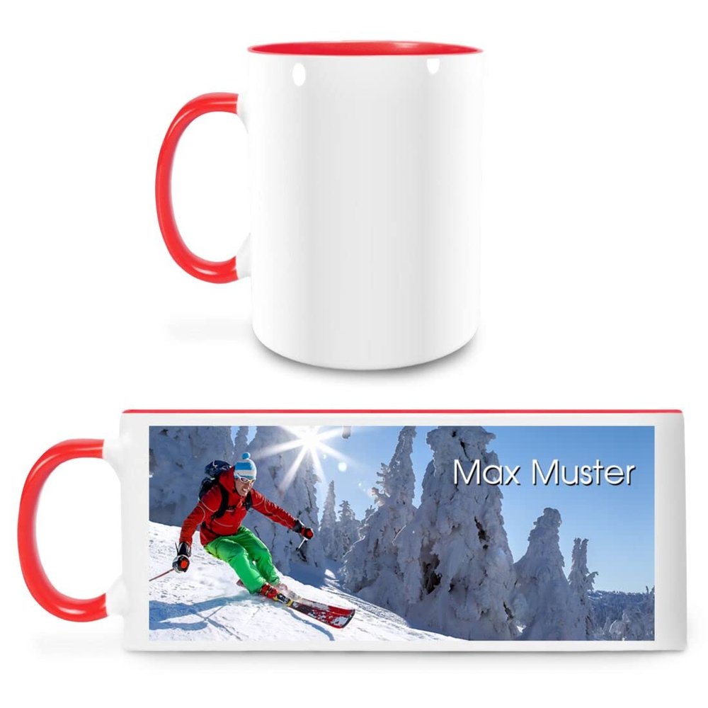 Manutextur Personalized Skiing Mug with Name, Design 01, White/Red