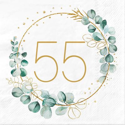 Sprinlot 55th Birthday Napkins, 40 Eucalyptus 3-Ply Paper Napkins