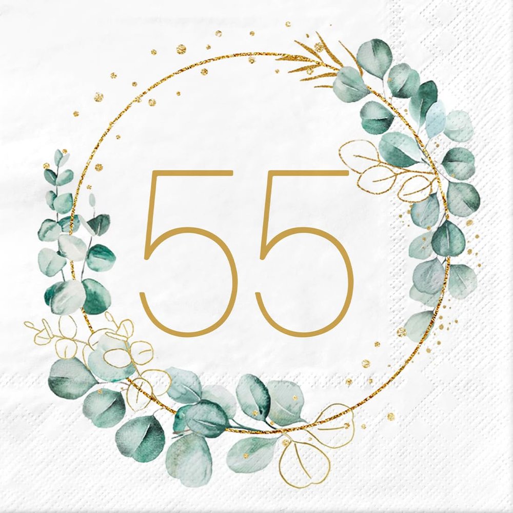 Sprinlot 55th Birthday Napkins, 40 Eucalyptus 3-Ply Paper Napkins