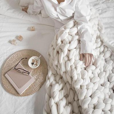 WANGPP Chunky Knit Blanket, Handwoven Soft Throw, 150 x 150 cm, Color D