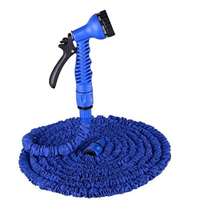 LUOSHUAI Expandable Garden Hose with 7-in-1 Adjustable Spray Nozzle, Blue, 75 ft/22.5 m