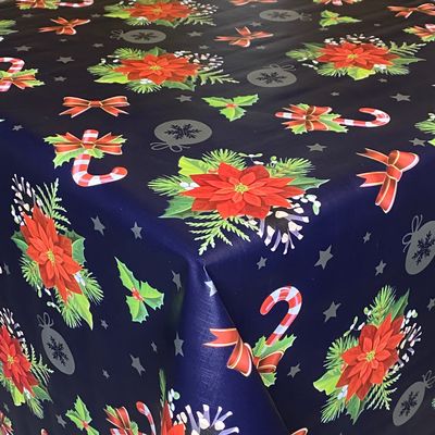 KEVKUS Embossed Wax Tablecloth B6023-02, Christmas, Dark Blue, 90 x 240 cm