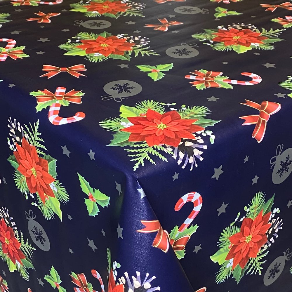 KEVKUS Embossed Wax Tablecloth B6023-02, Christmas, Dark Blue, 90 x 240 cm