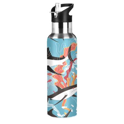 Vnurnrn Sea Fish Shark Algae Water Bottle with Straw, 600 mL