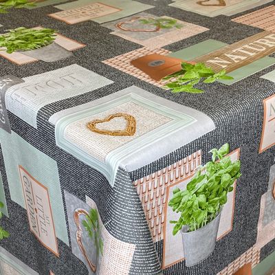 KEVKUS Oilcloth Tablecloth B6027-02 Herbs Basil, Round, 130 cm