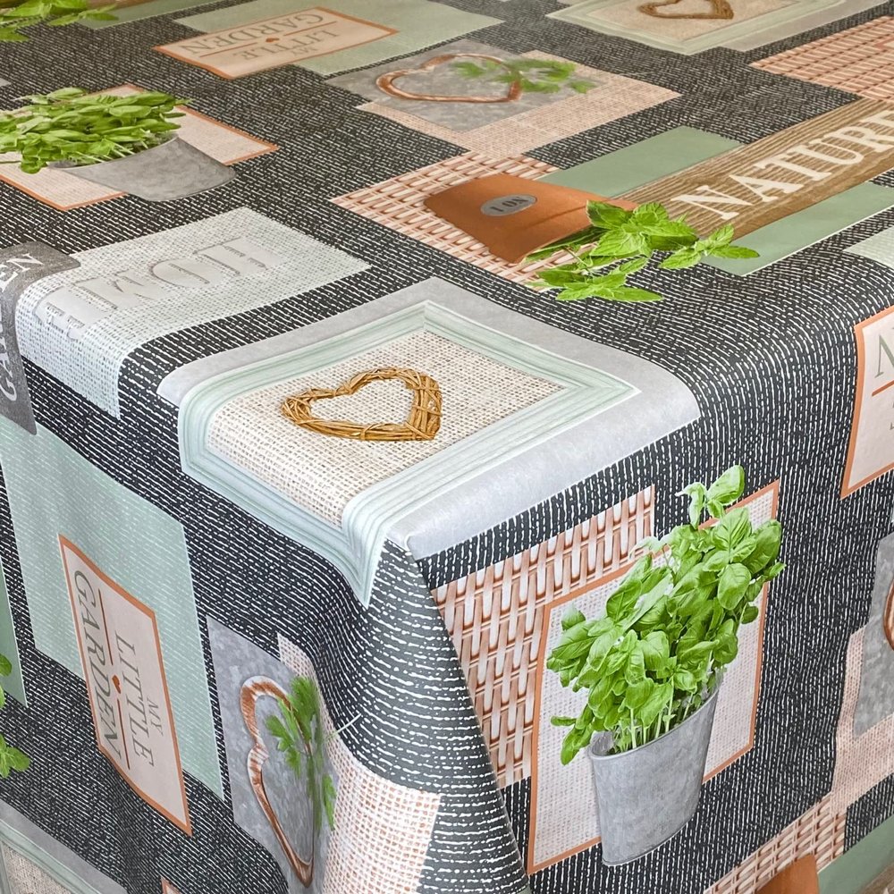 KEVKUS Oilcloth Tablecloth B6027-02 Herbs Basil, Round, 130 cm