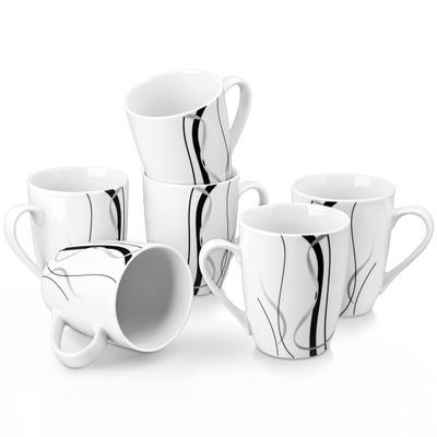 VEWEET Fiona Coffee Mug Set, 325 ml, White Ceramic Mugs, 6 Pieces
