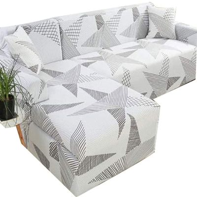 L-Shaped Sofa Cover, Stretch, Beige/Gray/Brown