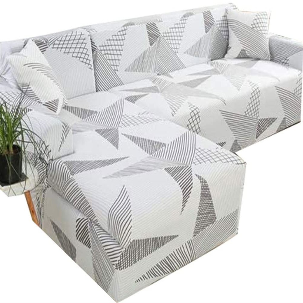 L-Shaped Sofa Cover, Stretch, Beige/Gray/Brown