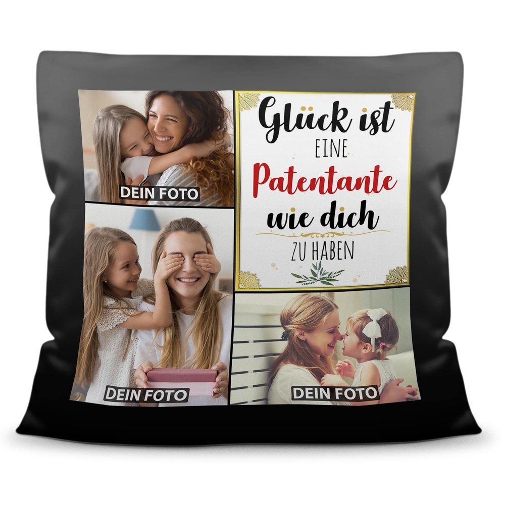Print Royal Personalized Satin Photo Cushion with 3 Photos – “Lucky to Have a Godmother Like You” – Includes Filling