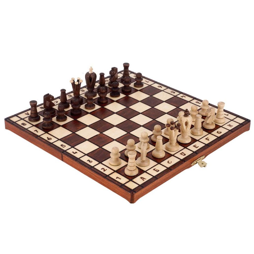 ZAW Folding Wooden Chess Set with Storage Compartment, 36 cm