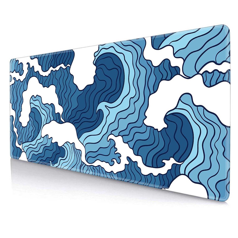 LTHAOGUO Large Japanese Wave Mouse Pad, Blue and White, XL