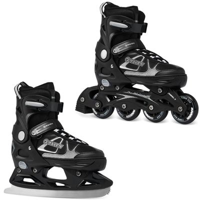 RAVEN Adjustable Inline Skates for Children and Adults, Optional 2-in-1 with Ice Skate Blades, Spirit Black/White, Size 40–43 (25.5–28 cm)