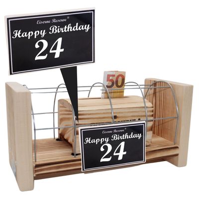 Funny Money Gift for 24th Birthday – Wooden Emergency Reserve Money Box