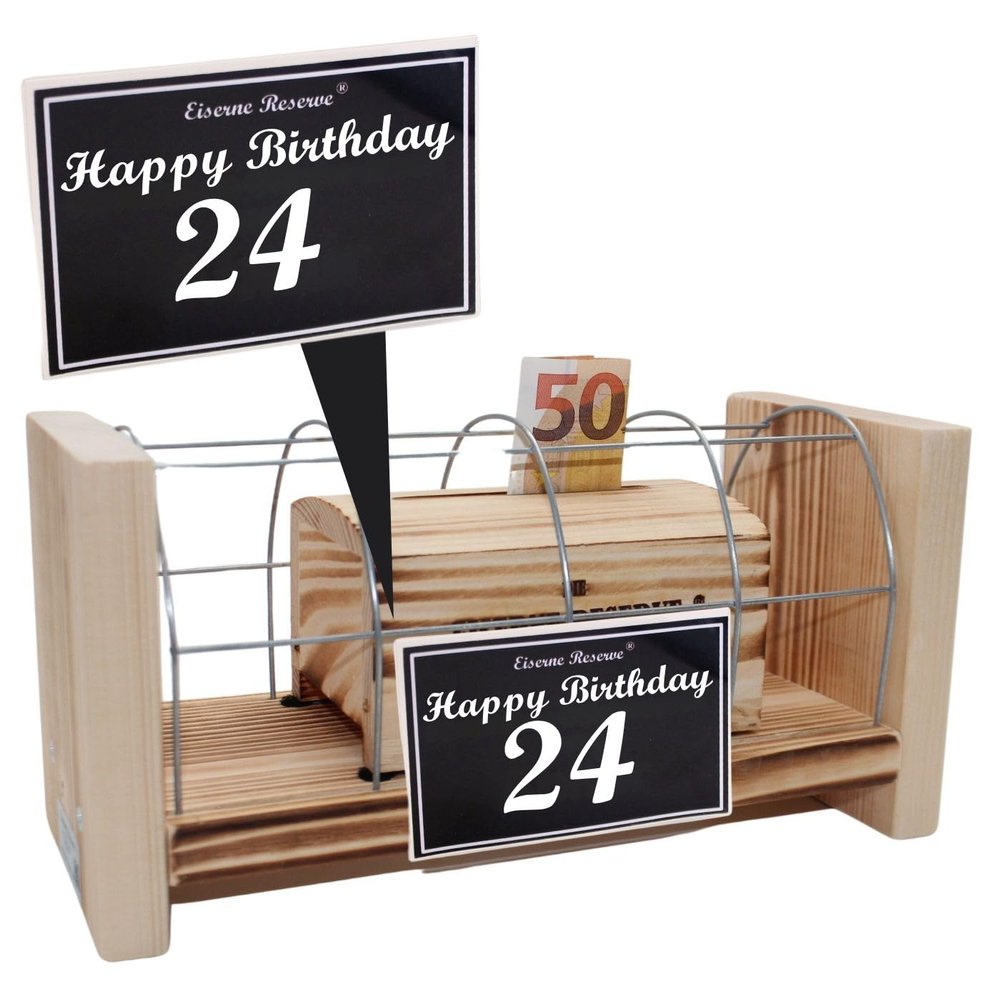 Funny Money Gift for 24th Birthday – Wooden Emergency Reserve Money Box