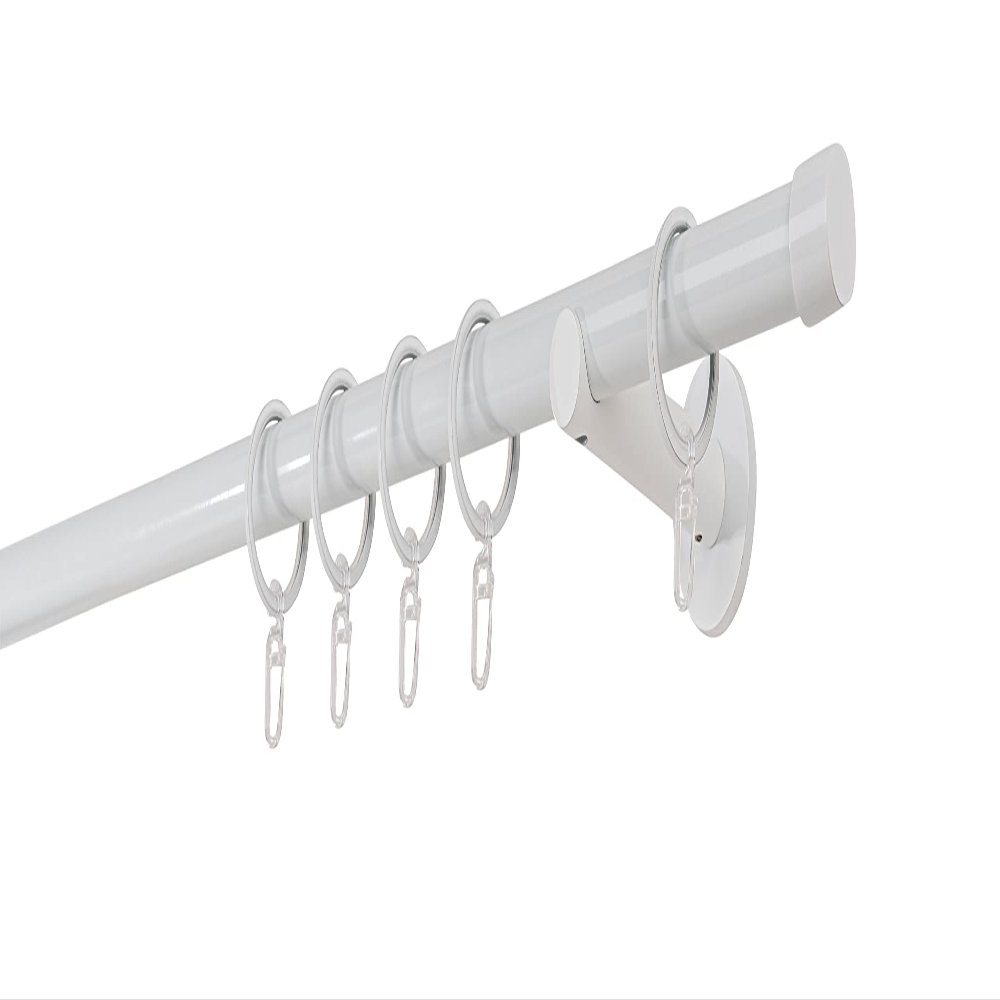 ondeco Custom Curtain Rod 20 mm Cap Single-Track, White, 370 cm
