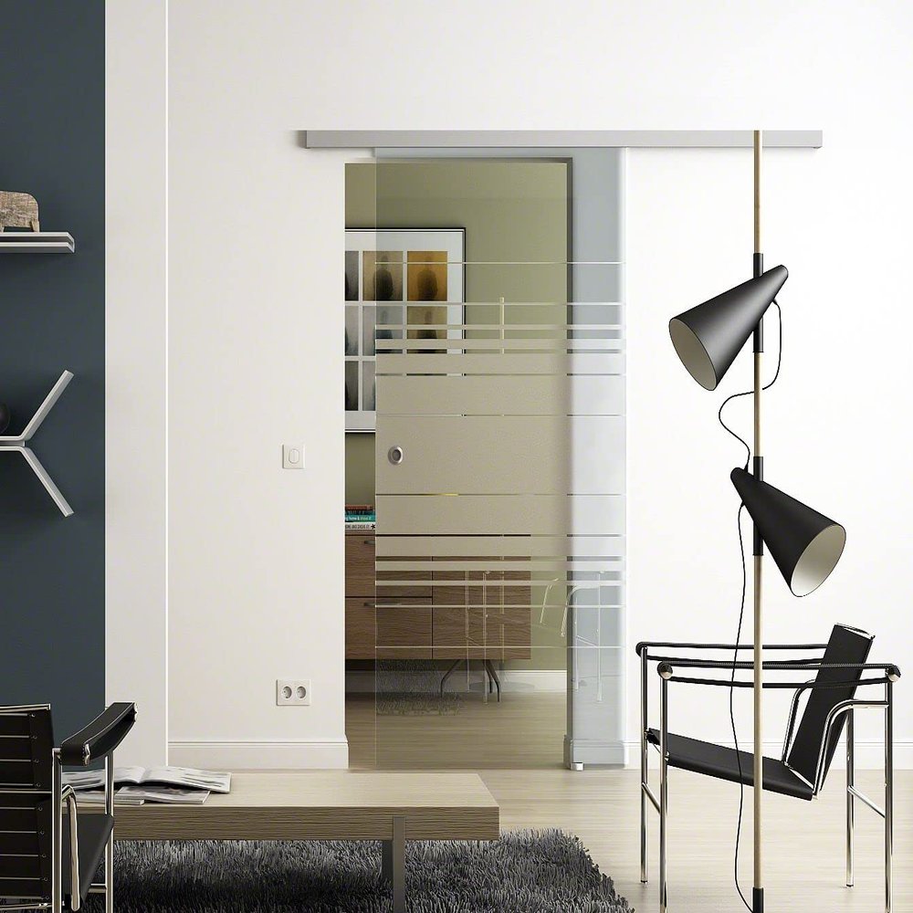 Glass Sliding Door 1025 x 2050 mm, Horizon Design, Sadora SlimLine Complete Set with Track and Open Shell Handles