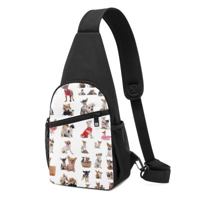 Cute Chihuahua and Pug Pattern Sling Backpack, Black, One Size
