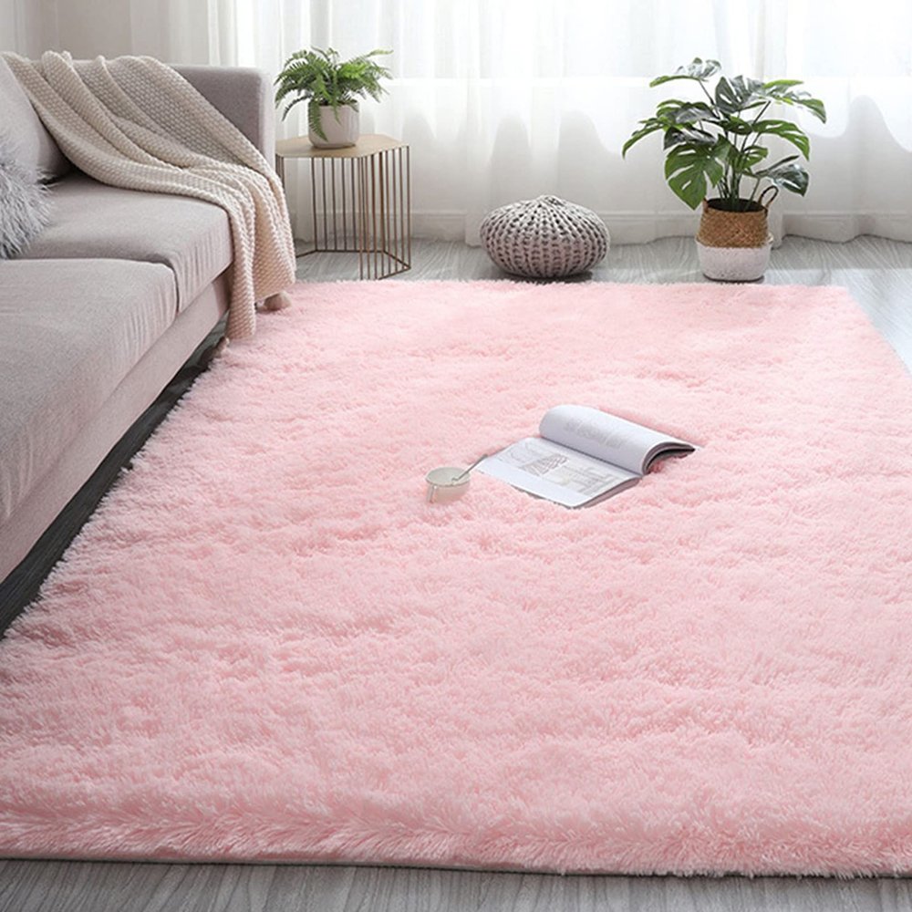 CHBIN Faux Fur Shaggy Rug 120 x 160 cm, Imitation Wool, Super Soft, Cozy, Pink