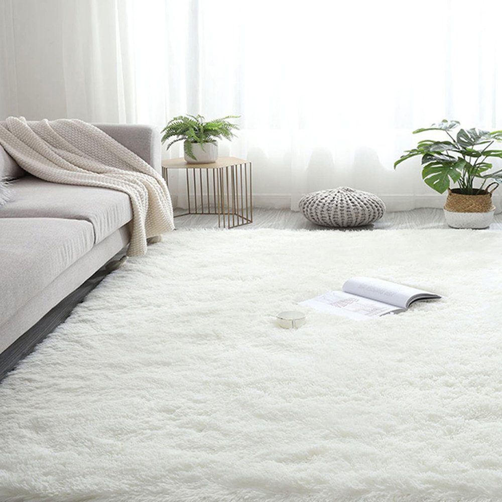 CHBIN Long-Pile 100 x 100 cm Faux Sheepskin Rug, Soft, Non-Slip, White