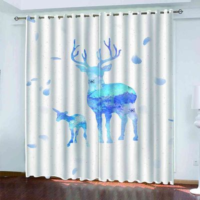 KQDMYT Blackout Curtains with Abstract Blue Elk Design, 280 x 245 cm