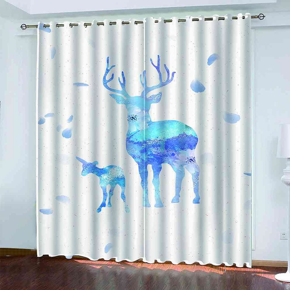 KQDMYT Blackout Curtains with Abstract Blue Elk Design, 280 x 245 cm