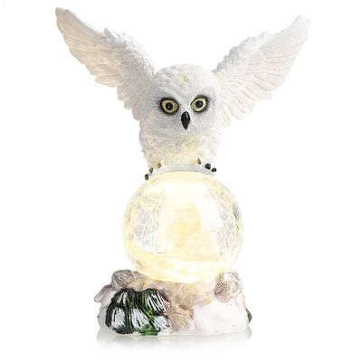 com-four LED Owl Figurine with Glass Globe, Freestanding LED Light
