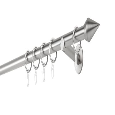 ondeco Custom-Made Curtain Rod, 20 mm Cone, Single Track, 12 cm Wall Brackets, Rings, Stainless Steel Look, 220 cm