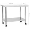 vidaXL Kitchen Work Table with Wheels 100x45x85 cm Stainless Steel view 2