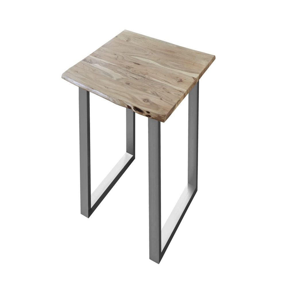 SAM Lubin Dining Table 80x80 cm Acacia Natural Live Edge Silver U-Frame