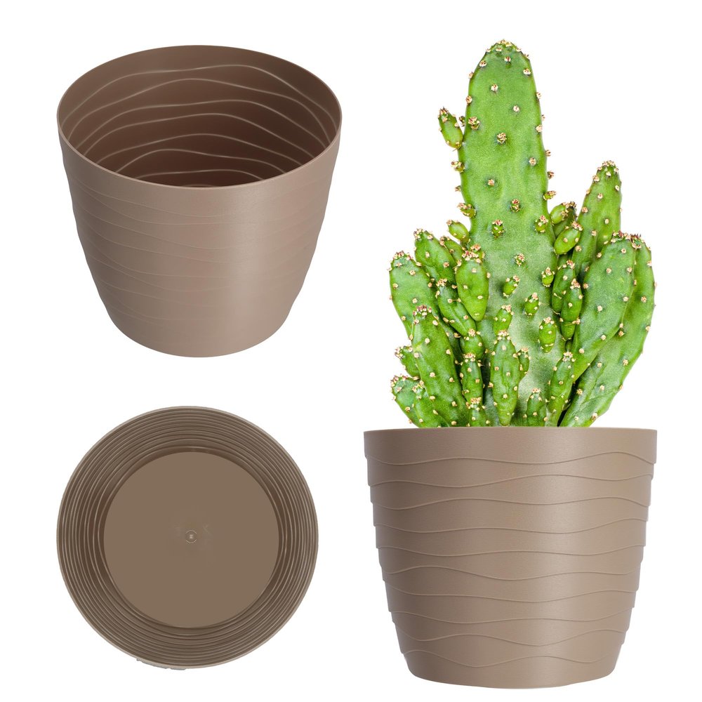 KADAX Plastic Flower Pot, 11–19 cm, 7 Colors, Simple Planter, Modern Plant Pot, Durable Flower Pot Protector, Round Pot (13 cm, Beige)
