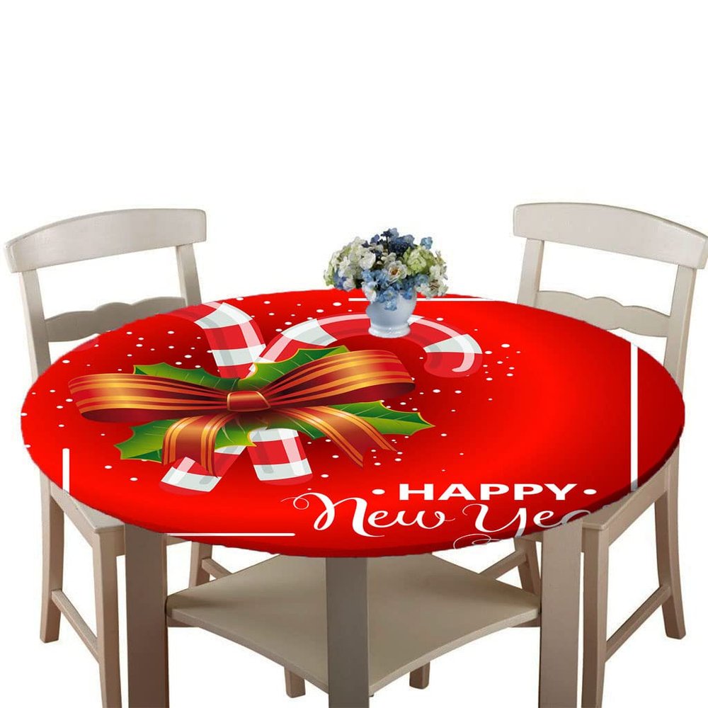 Treer Christmas Round Tablecloth, Washable 100% Polyester, Water- and Stain-Resistant, 90 cm