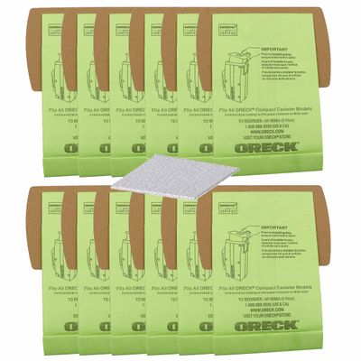 Compatible with Oreck Type BB Compact Canister Vacuum Bags (12-Pack with Motor Filter) PKBB12DW